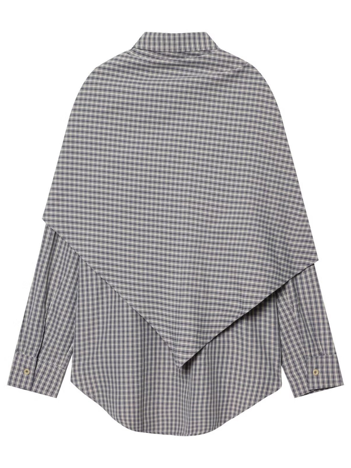 Draped Plaid Tie Front Button Shirt