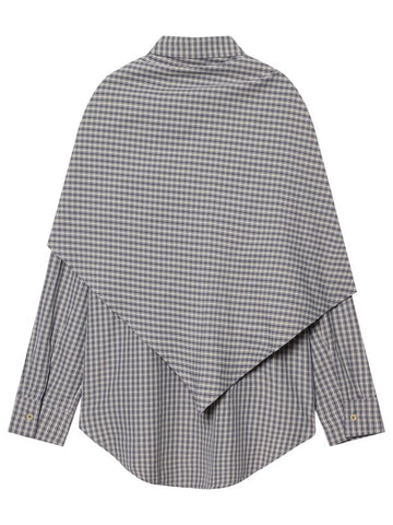 Draped Plaid Tie Front Button Shirt