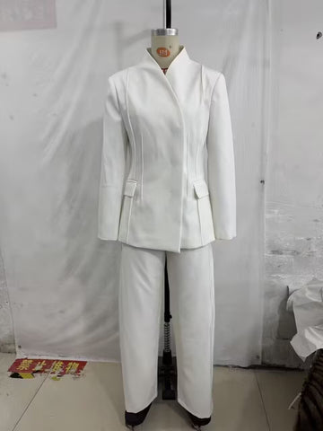 Elegant Tailored White Pant Suit Set