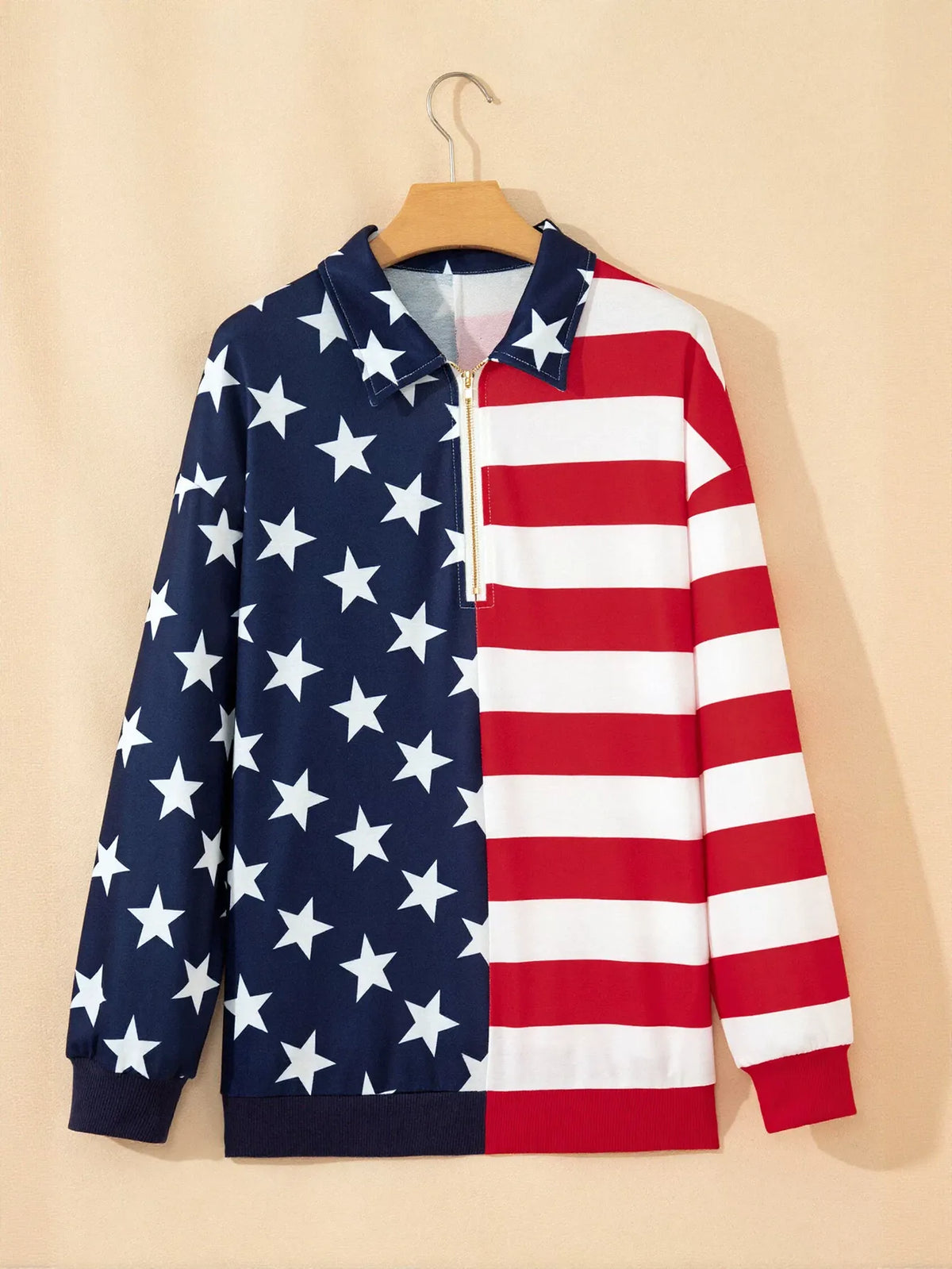 Oversized Flag Print Quarter Zip Sweatshirt