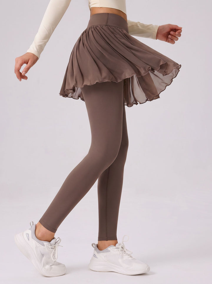 Pleated Mesh Skirted Yoga Leggings