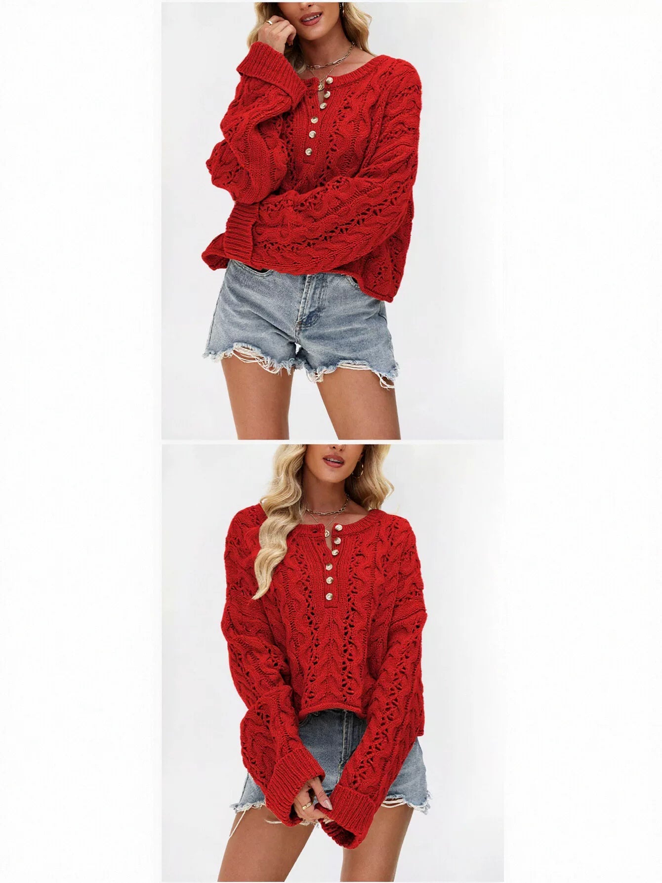 Cozy Button Cable Knit Sweater