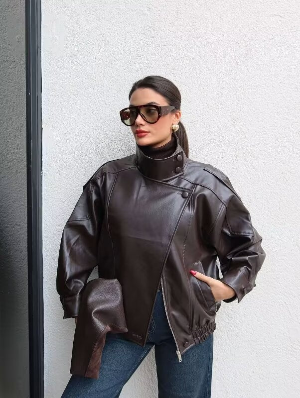 Oversized Vegan Leather Bomber Jacket