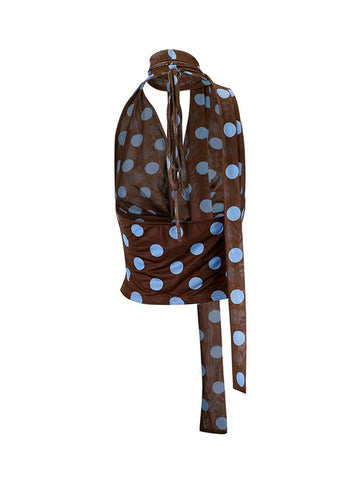 Polka Dot Cowl Neck Halter Top