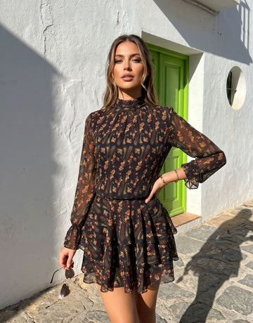 Floral Print Ruffled Chiffon Mini Dress