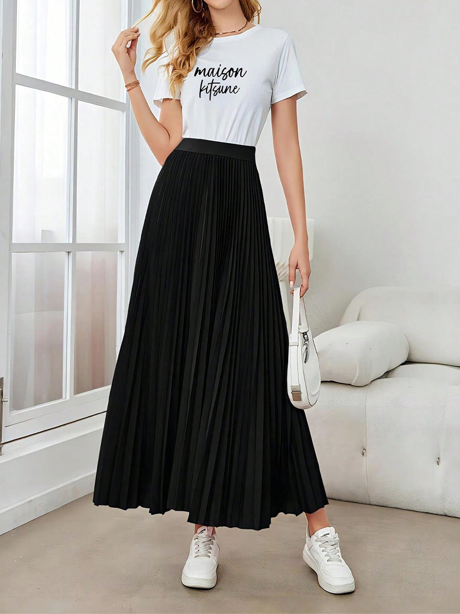 Elegant High Waisted Pleated Maxi Skirt