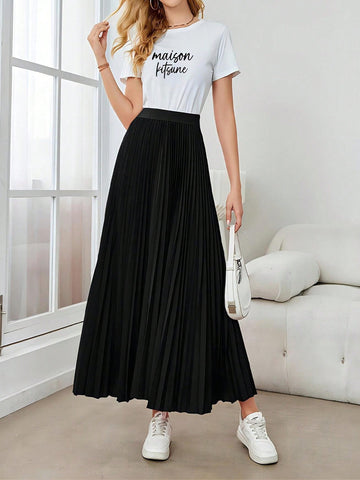 Elegant High Waisted Pleated Maxi Skirt