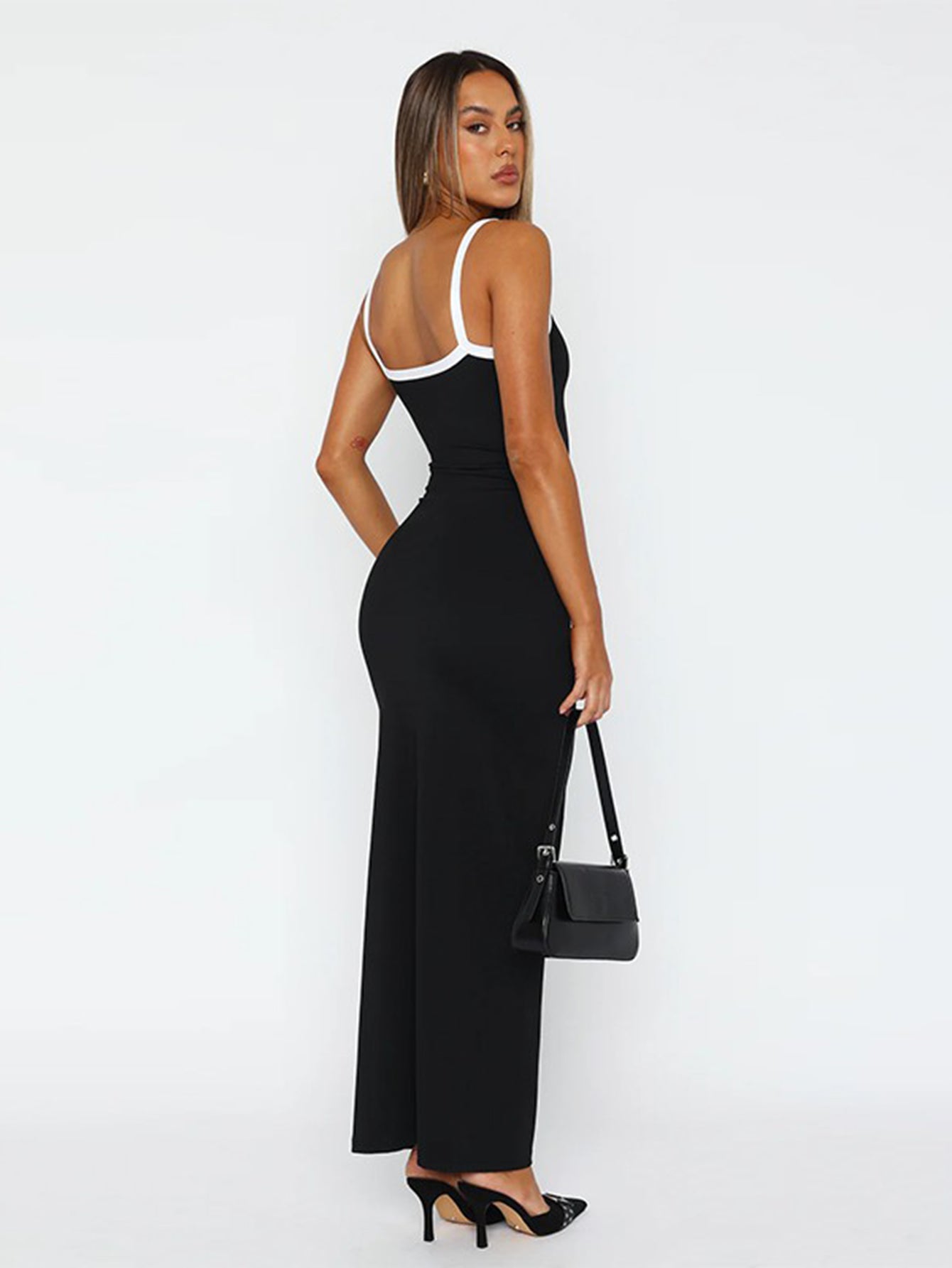 Square Neck Contrast Trim Classic Maxi Dress