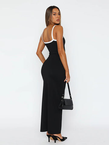Square Neck Contrast Trim Classic Maxi Dress