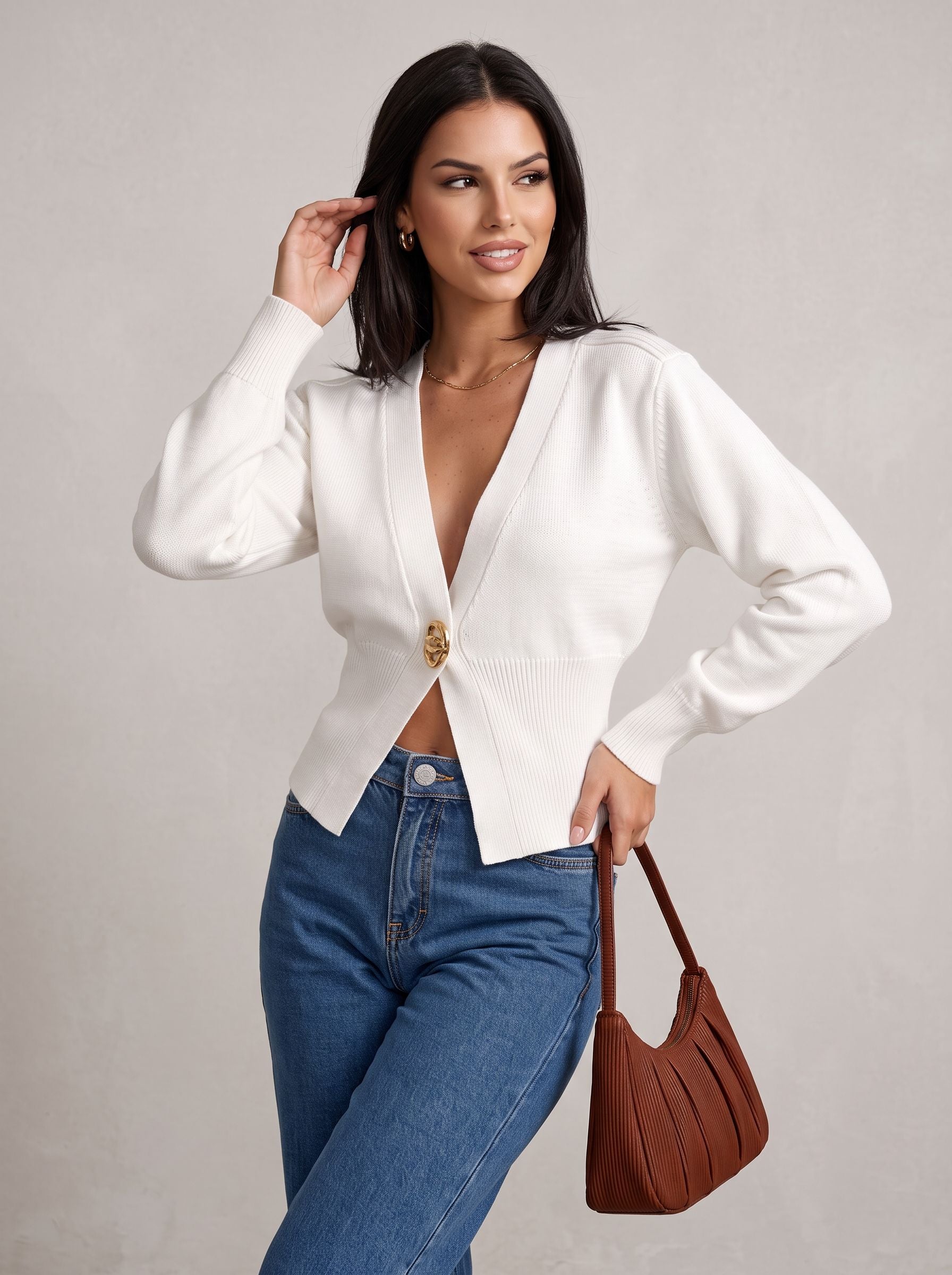Slim Fit Plunging V Neck Cardigan