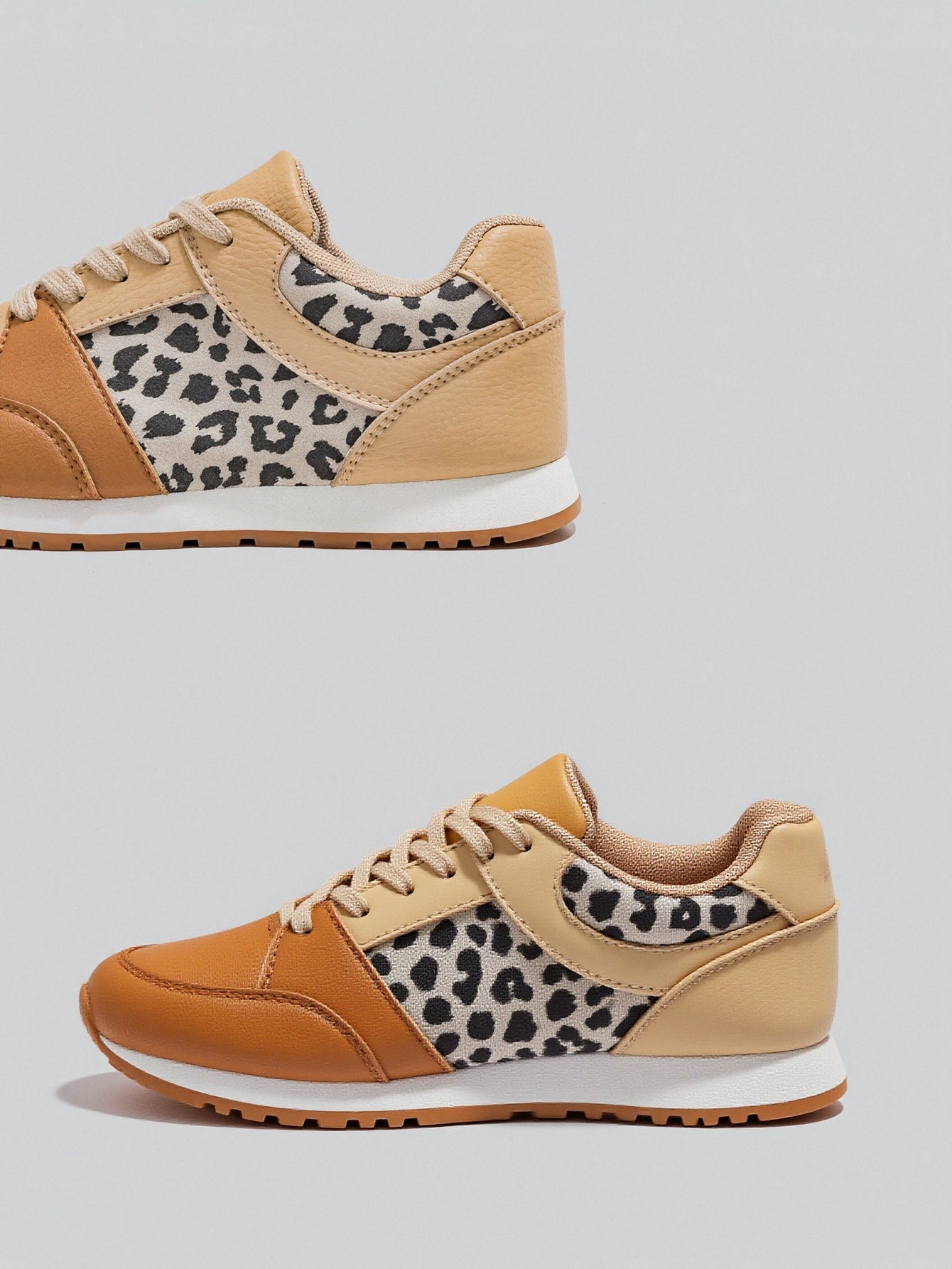 Leopard Print Rubber Sole Fashion Sneakers-Mustard