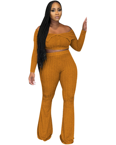 Off Shoulder Ribbed Pant Set