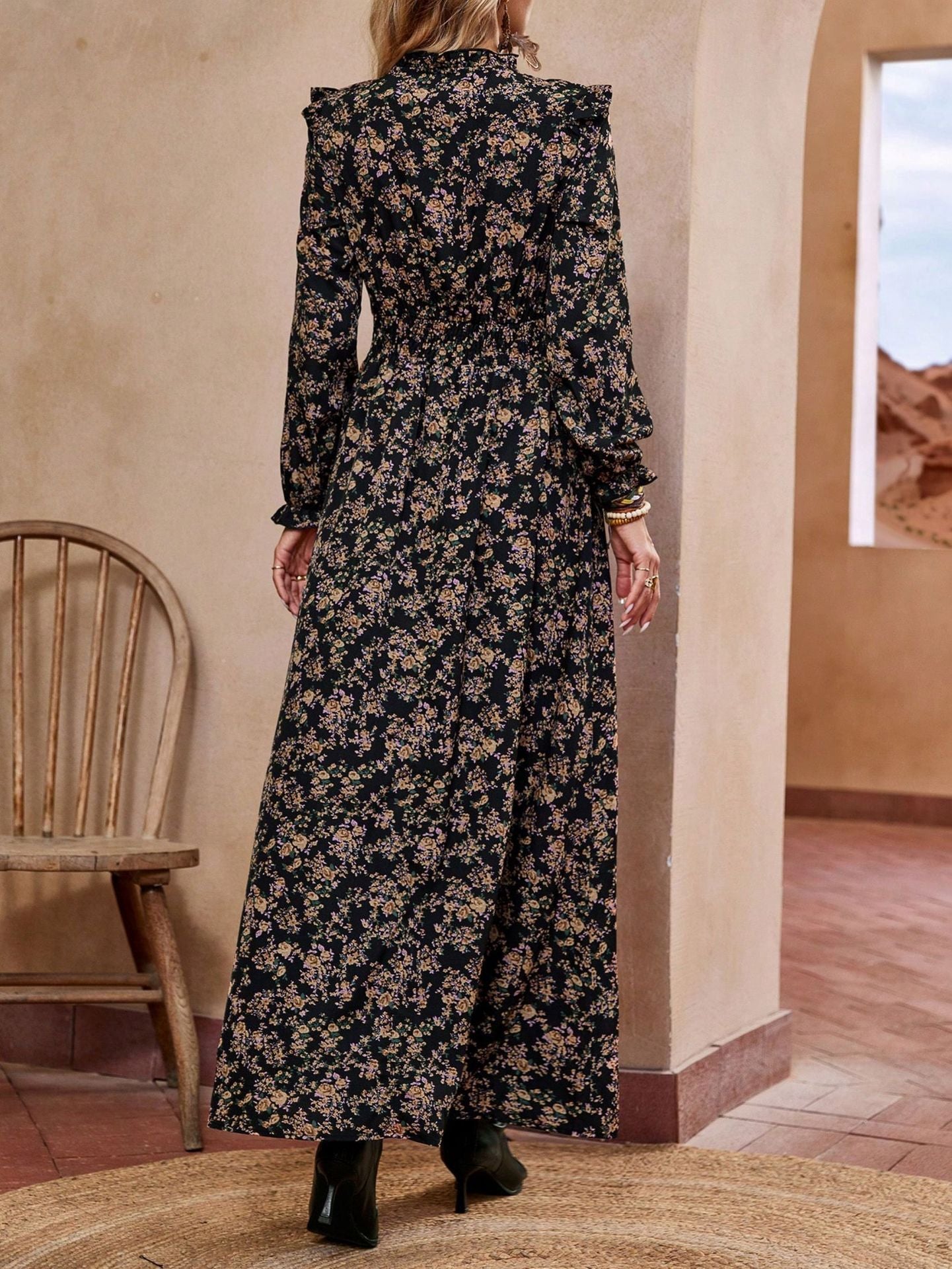 Leopard Print Ruffled Maxi Dress