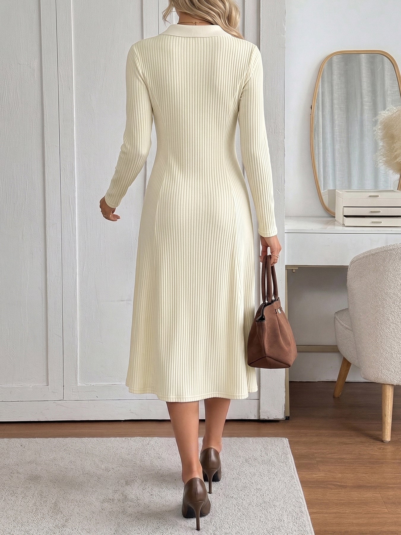 Ribbed Polo Neck Midi Dress