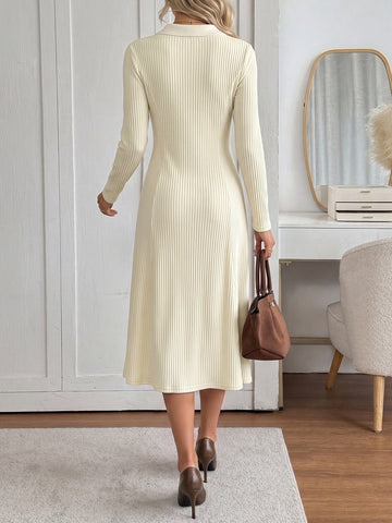 Ribbed Polo Neck Midi Dress