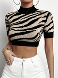 Zebra Print Mock Neck Crop Sweater