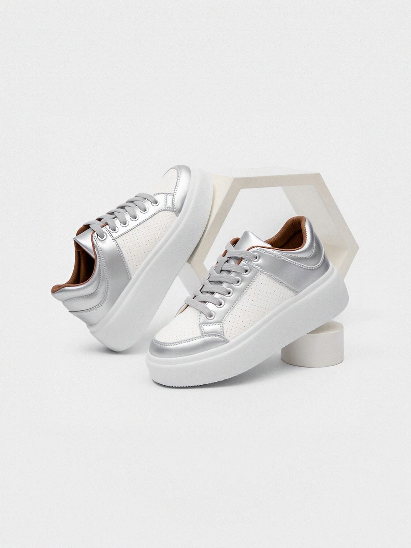 Chunky Platform Breathable Mesh Modern Sneakers-Silver