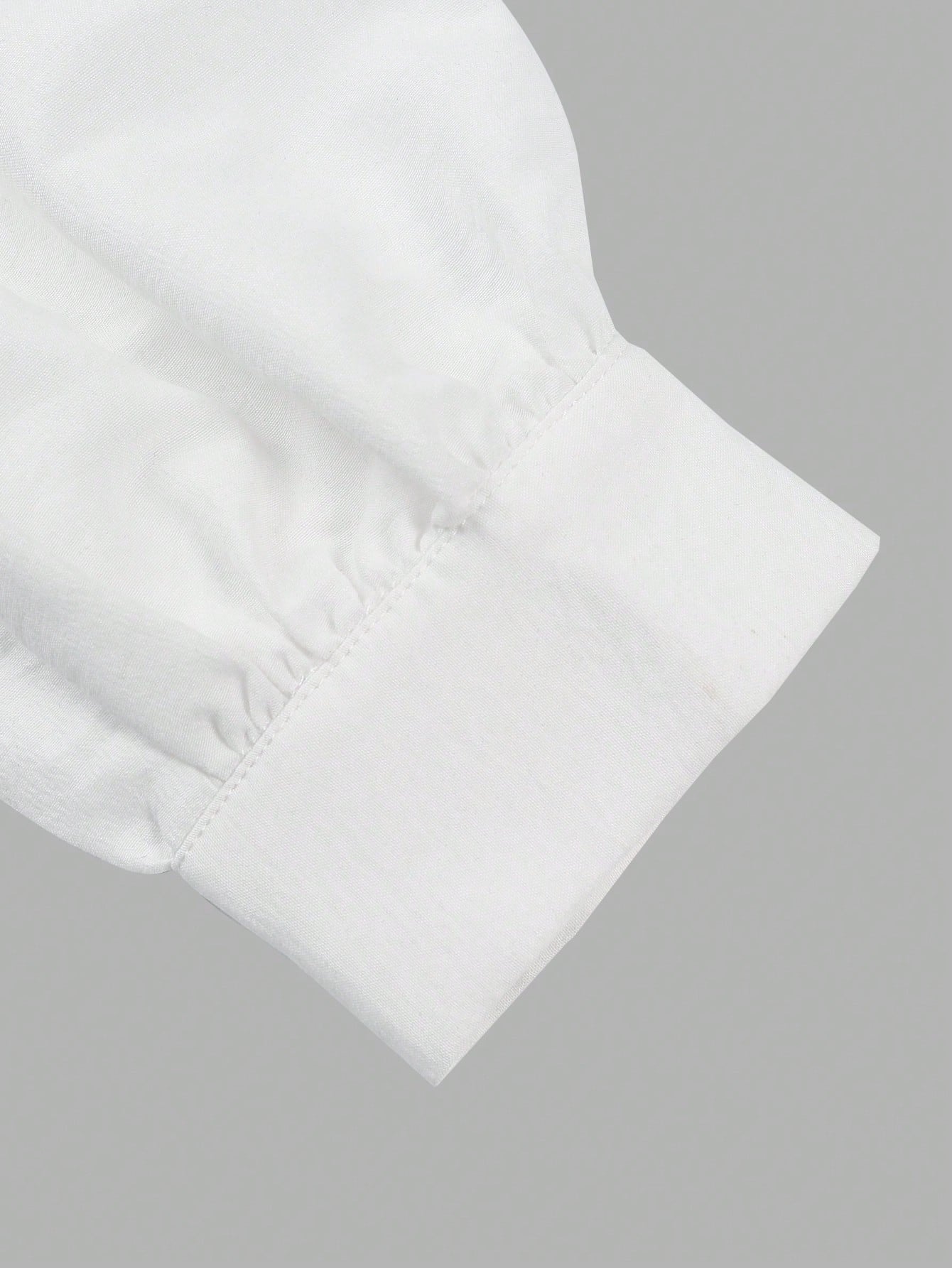 Puff Sleeve Lace Trimmed Casual Shirt-White