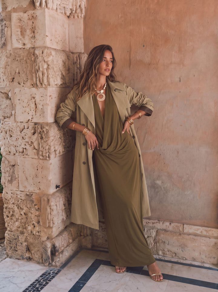 Oversized Contrast Trim Trench Coat