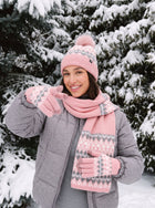 Cozy Fair Isle Pom Beanie Hat 3‑Piece Set