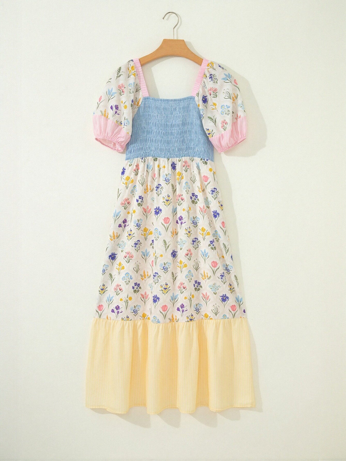 Smocked Puff Sleeve Floral Midi Dress