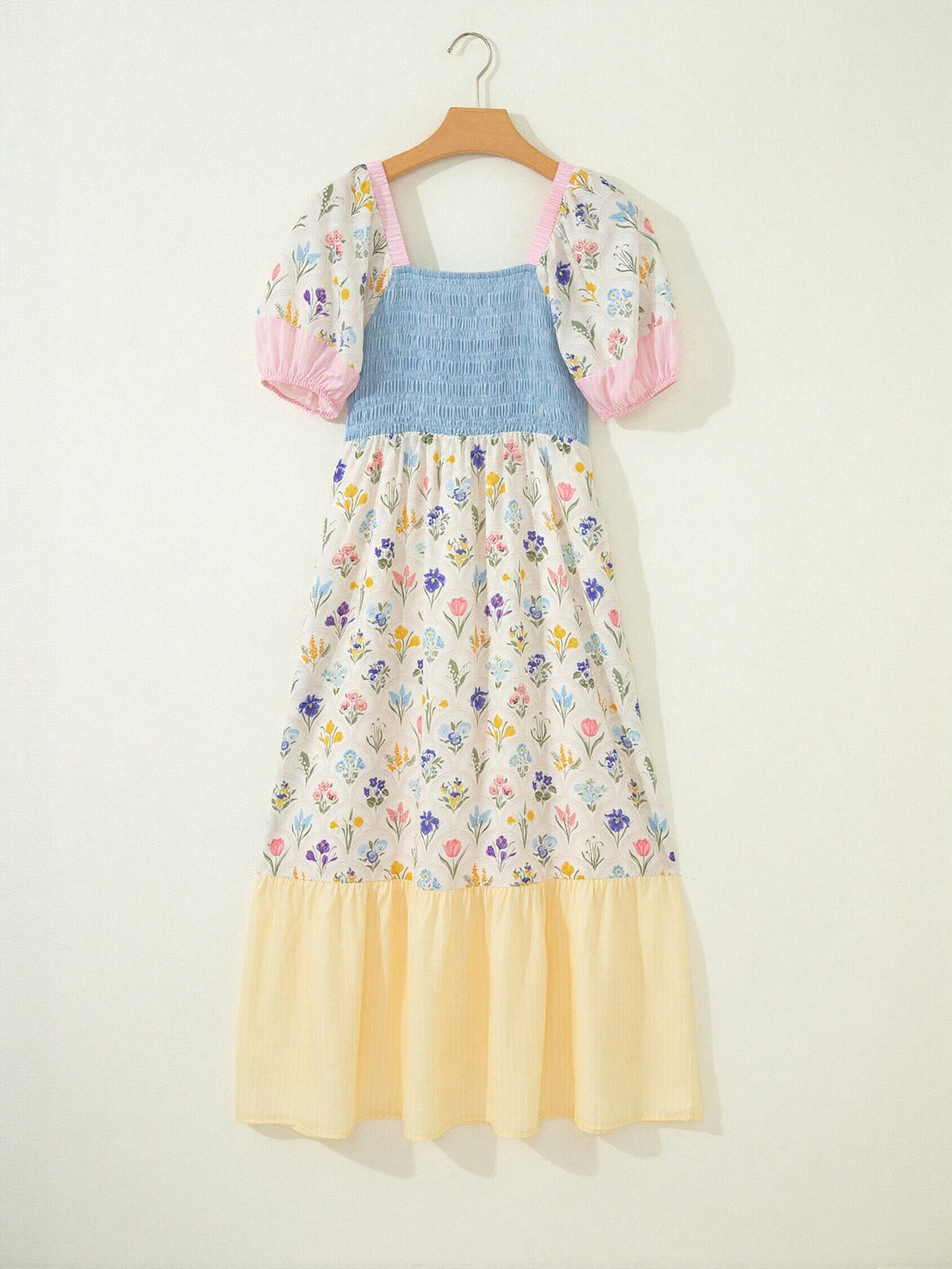Smocked Puff Sleeve Floral Midi Dress
