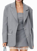 Oversized Pinstripe Lace Trim Blazer