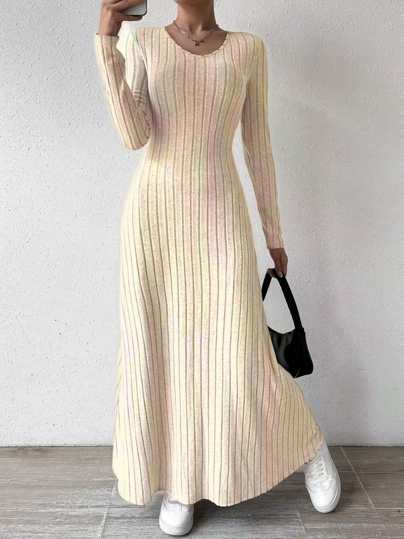 Ribbed Knit Long Sleeve Maxi Dress