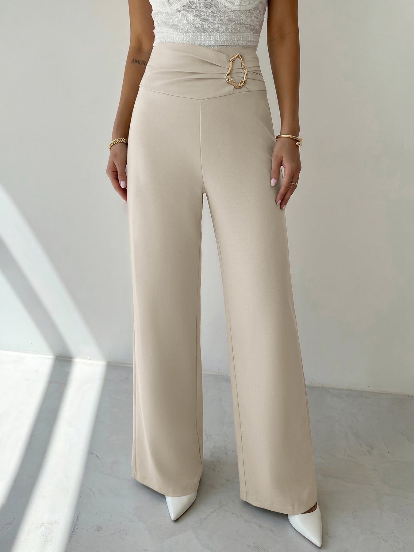 High Waist Ruched Wide Leg Pants