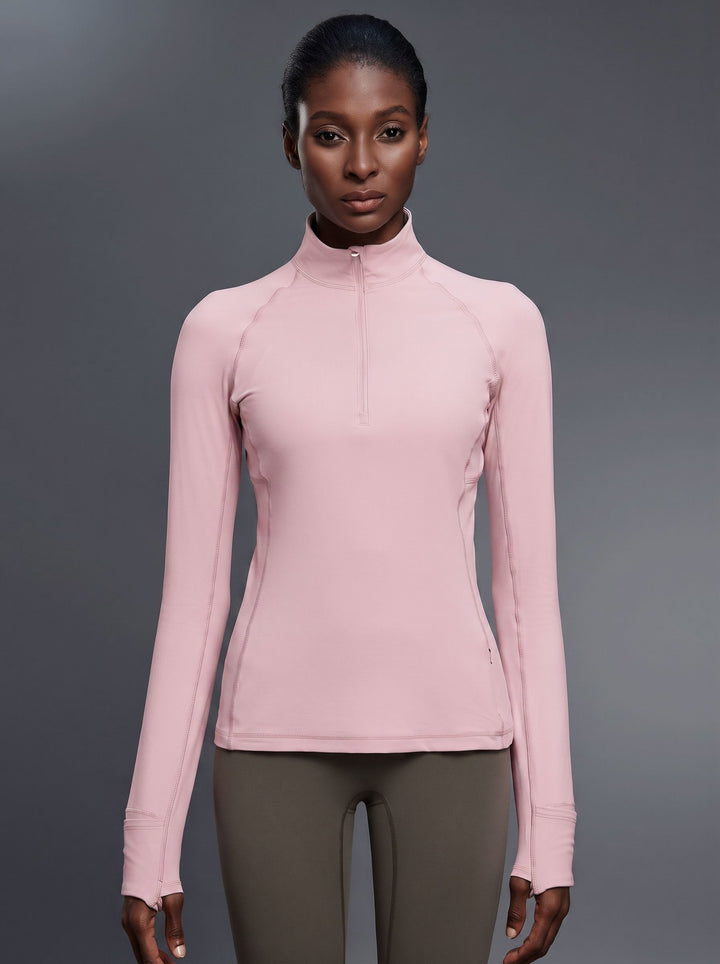 Mock Neck Half-Zip Slimming Fit Sleek Yoga Top-Multicolor