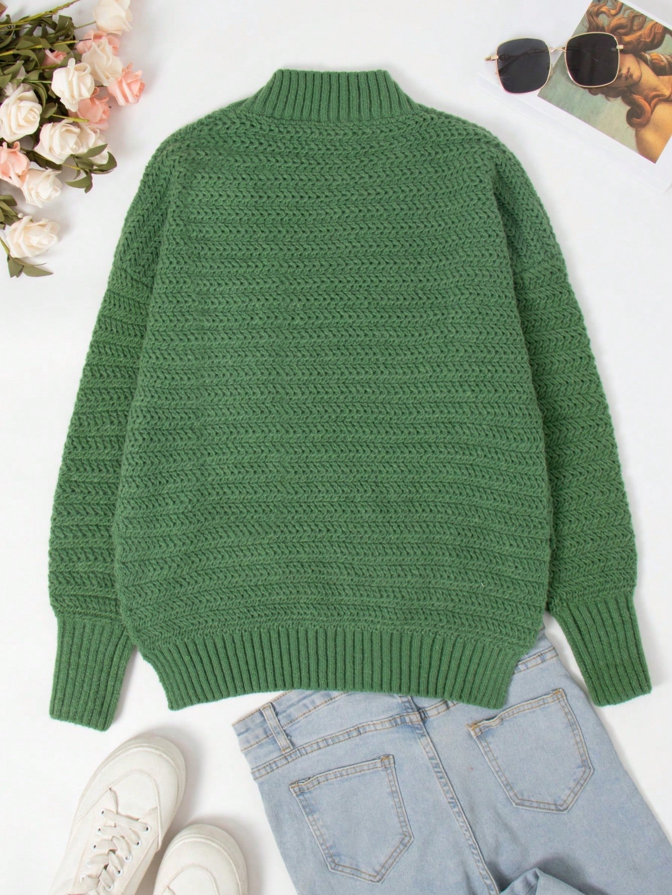 Textured Oversized Slit Hem Pullover Sweater