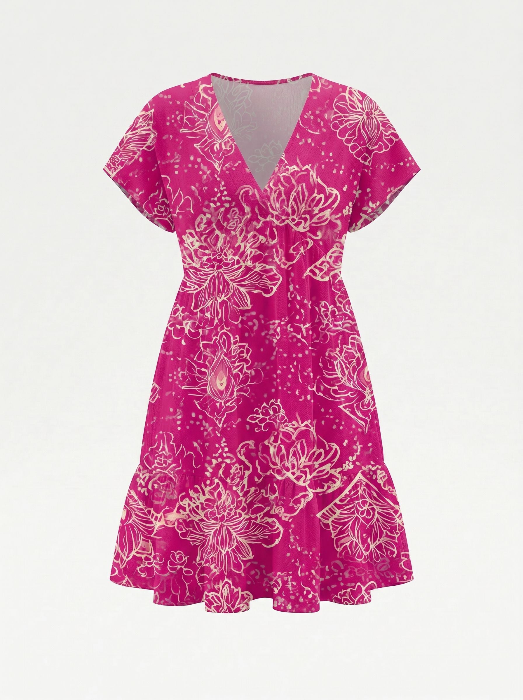 EVA Floral Print V Neck Tiered Babydoll Mini Dress