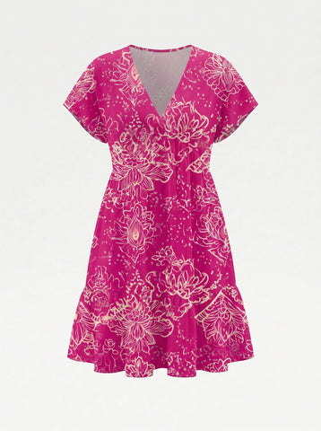EVA Floral Print V Neck Tiered Babydoll Mini Dress