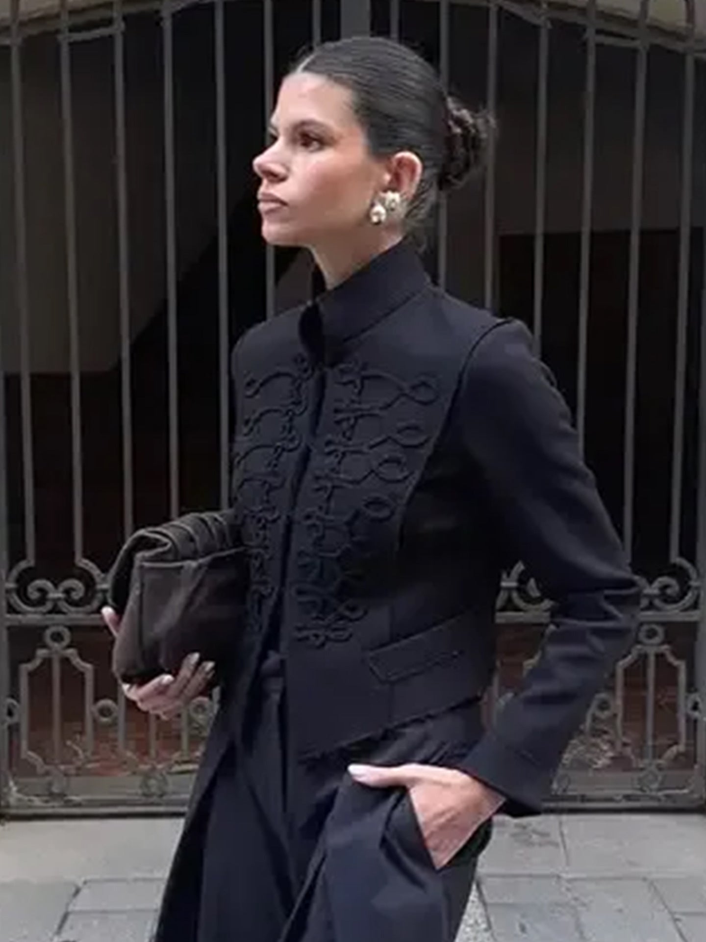 Embroidered Military Style Tailored Jacket