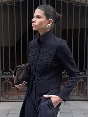 Embroidered Military Style Tailored Jacket
