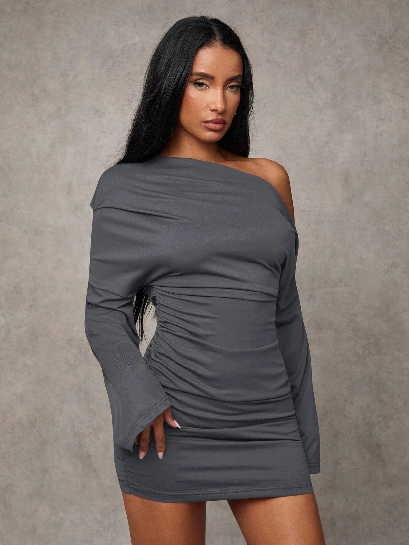 Off Shoulder Ruched Bodycon Mini Dress