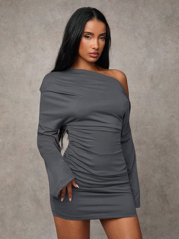 Off Shoulder Ruched Bodycon Mini Dress