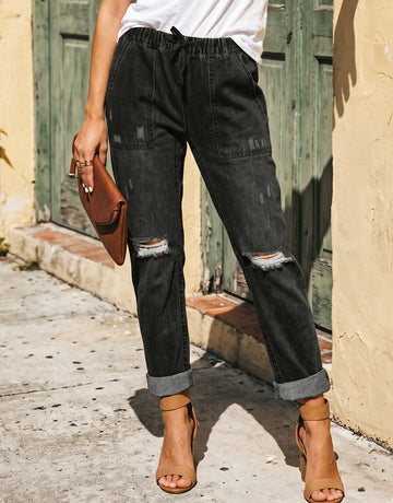 High Waist Drawstring Detail Jeans