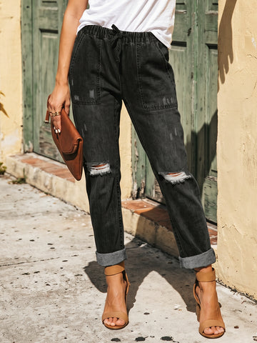 High Waist Drawstring Detail Jeans