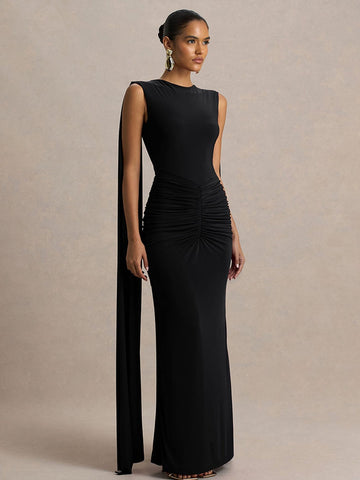 Elegant Ruched Draped Maxi Dress