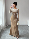 Ruched Velvet Long Sleeve Maxi Dress