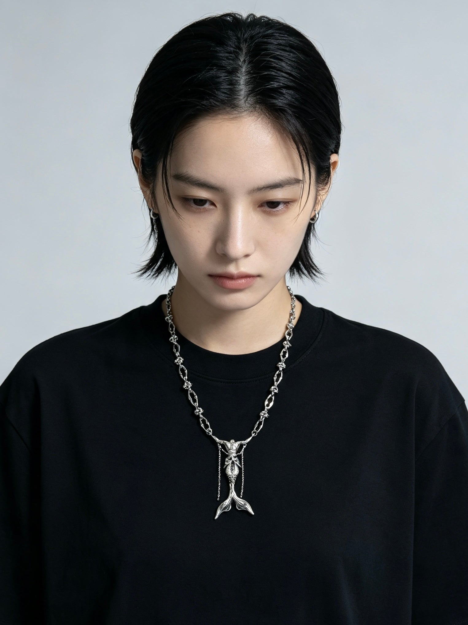 Gothic Mermaid Statement Silver Necklace