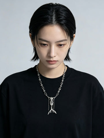 Gothic Mermaid Statement Silver Necklace
