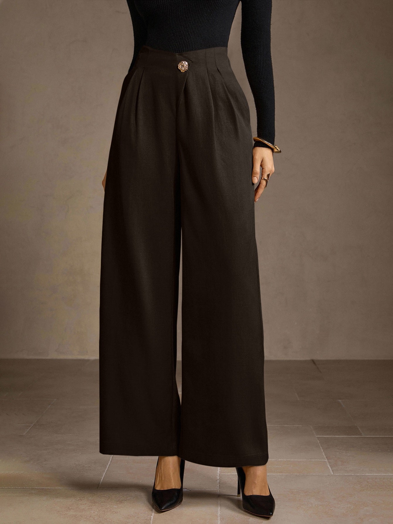 High Waisted Pleated Wide Leg Pants
