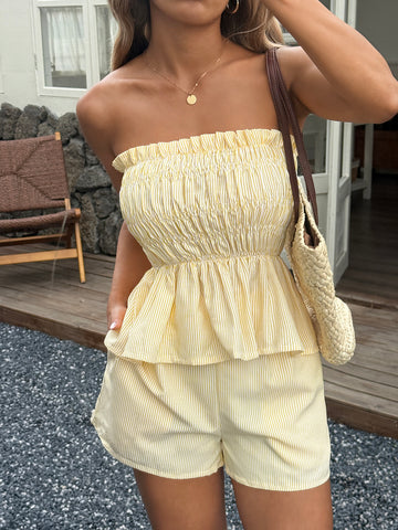 Strapless Ruched Elegant Shorts Set