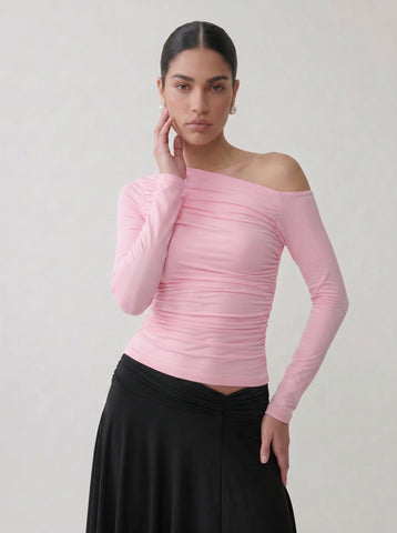 Ruched One Shoulder Long Sleeve Top