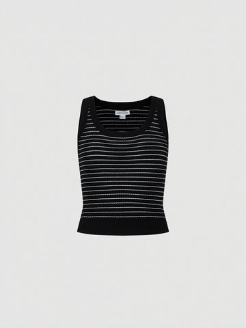 Contrast Striped Sleeveless Knitted T-Shirts