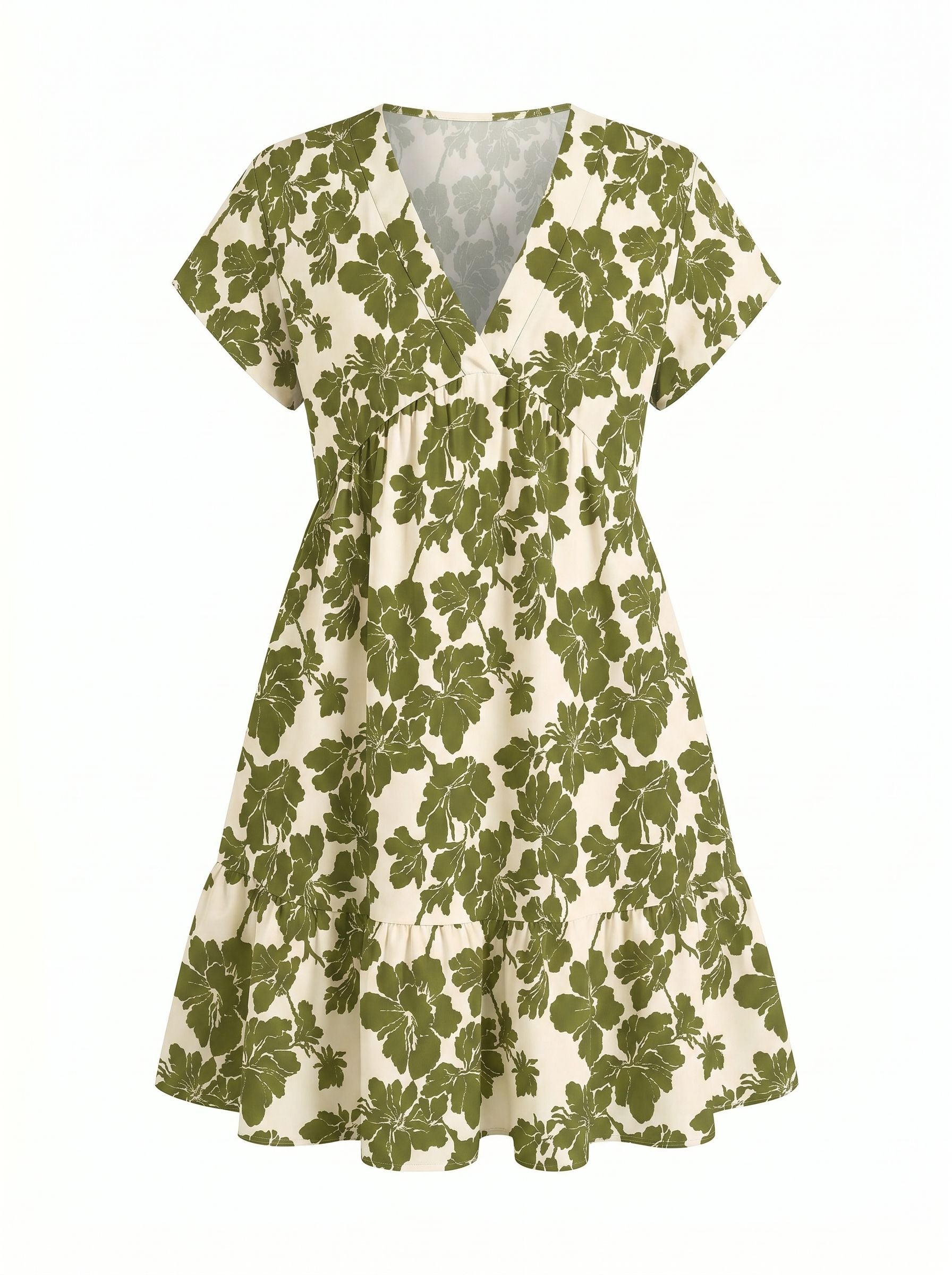 Floral Print V Neck Tiered Babydoll Mini Dress