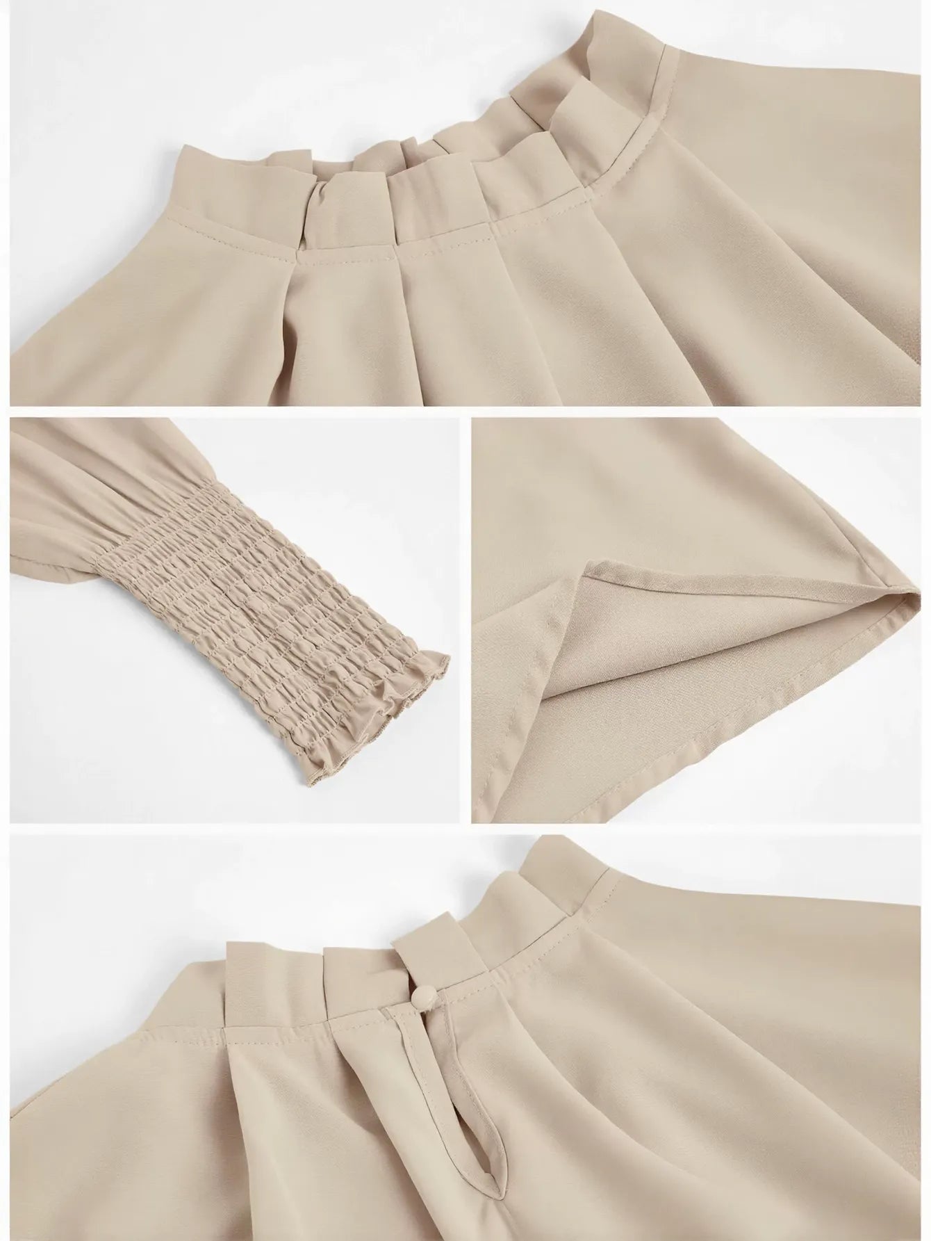 Elegant Pleated Smocked Cuff Blouse