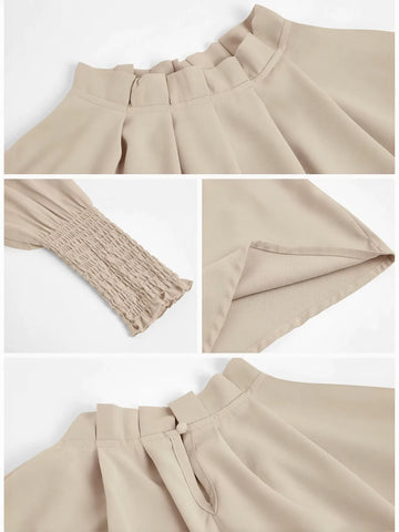 Elegant Pleated Smocked Cuff Blouse